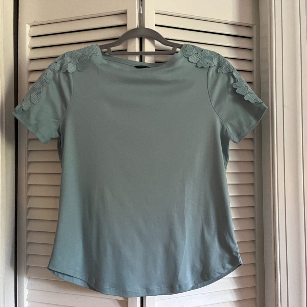 Ann Taylor Seafoam Green 100% Cotton Lace Short Sleeve T- Shirt Top NWT Small